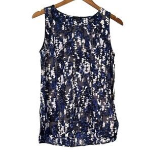 Halogen Womens Abstract Print Sleeveless Blouse Top in Blue Black NWT Size Small